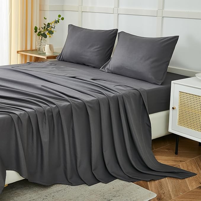 ILAVANDE Grey Twin Sheets Set, 3 Piece, Hotel Luxury 1800 Series Super Soft Microfiber Twin Bed Sheets, Wrinkle Free & Breathable, 14" Deep Pocket