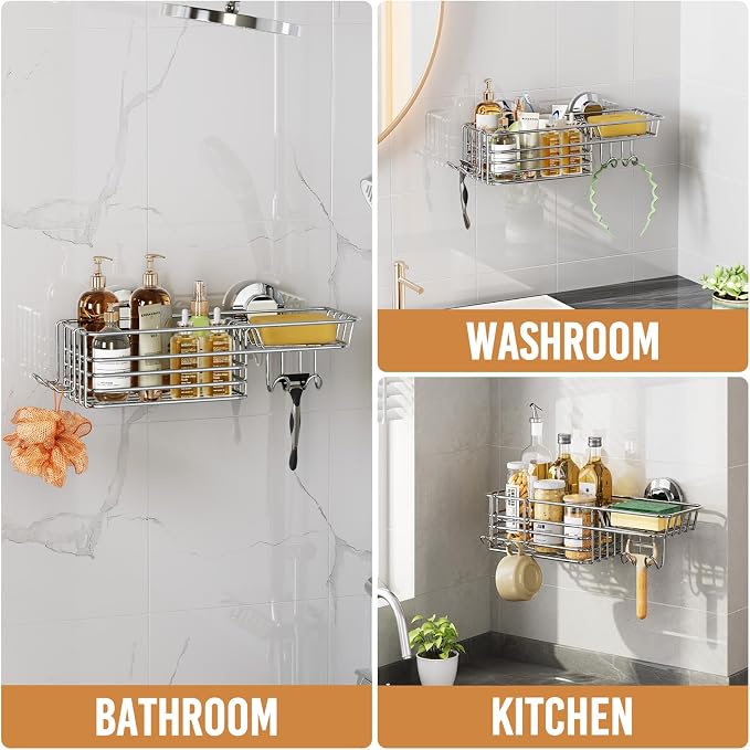 LEVERLOC Shower Caddy Suction Cup Shower Shelves Shower Holder，Silver - Image 7