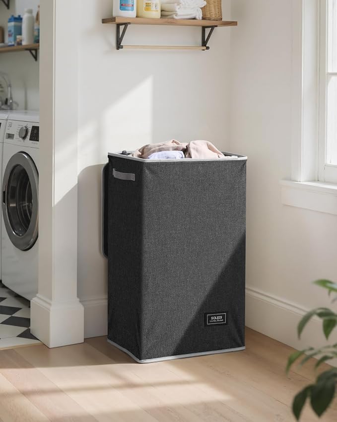 SOLEDI Laundry Hamper with Lid 90L Large & Tall Collapsible Laundry Basket, Clothes Hamper with Bag Removable Easy to Carry, Dirty Hampers for Bedroom, Bathroom, Dorm, College, Dark Grey - Image 2