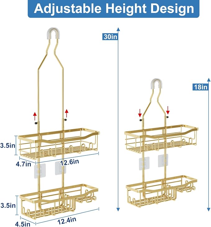 Shower Caddy, Extended Length Shower Organizer with Hooks, Rustproof Shampoo Soap Holder, Large Hanging Bathroom Caddy - Image 2