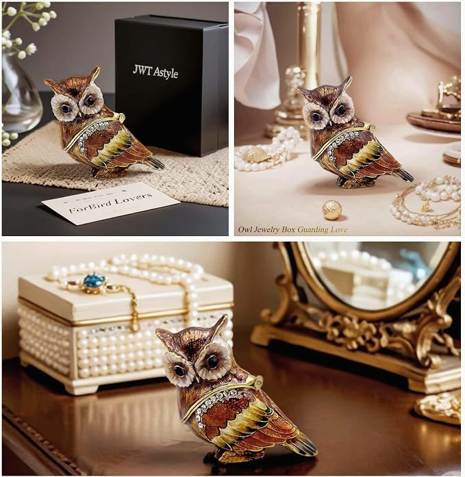 Luxury Owl Brid Hinged Trinket Box with Crystals Collectible Animal Jewelry Box for Rings Earrings,Owl Figurine Home Decor Gifts for Women - Image 7
