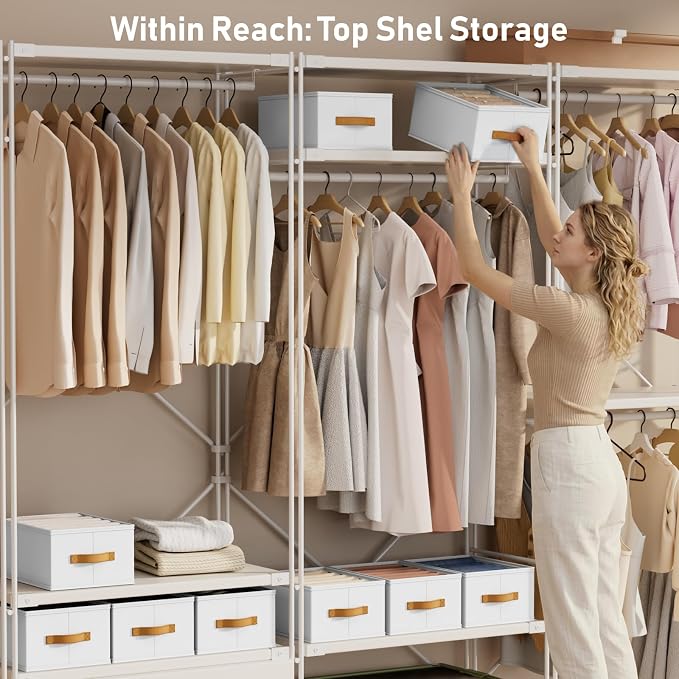 DIMJ Wardrobe Clothes Organizer - Foldable Closet Drawer Organizer Dividers for Jeans, Pants, Sweater, T Shirt, Storage Bins with Handles for Shelf - Image 5