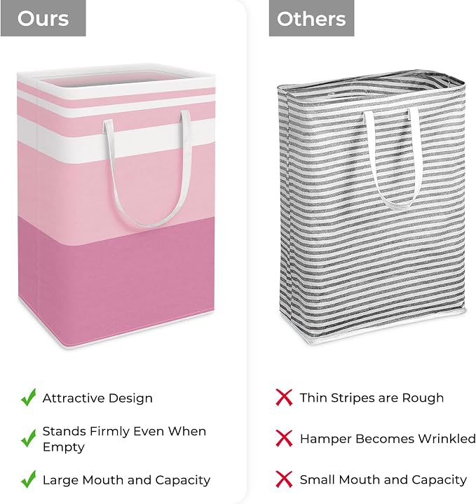 HomeHacks 2 Pack Large Laundry Baskets, Waterproof, Freestanding Laundry Hampers, Collapsible Clothes Hamper with Reinforced Handles in Laundry, College Dorm, Bathroom, Bedroom (Blue+Pink, 75Lx2) - Image 3