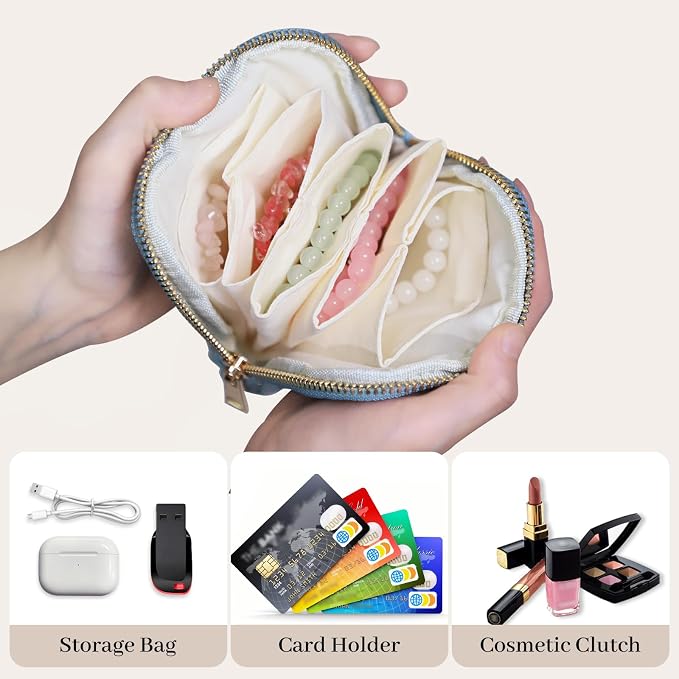 Stratalife Travel Jewelry Case - Portable Jewelry Pouches for Gemstones Healing Crystal, Bracelets Bangles Storage, Necklace Ring Holder Organizer with Zipper for Women, Light Blue - Image 2