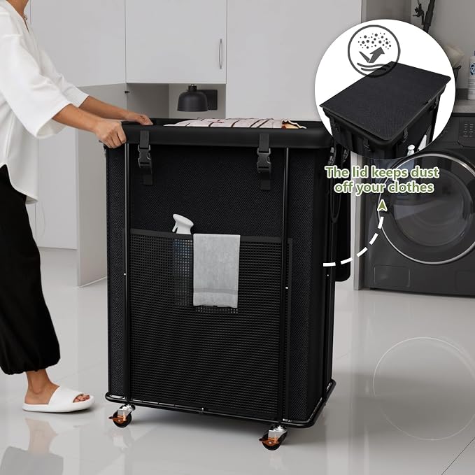 220L Laundry Hamper with Lid, Rolling Laundry Basket with Wheels, Large & Tall Dirty Clothes Hamper with Metal Frame and Removable Bag for Bedroom Aesthetic, Laundry Room, Bathroom, Dorm - Image 7