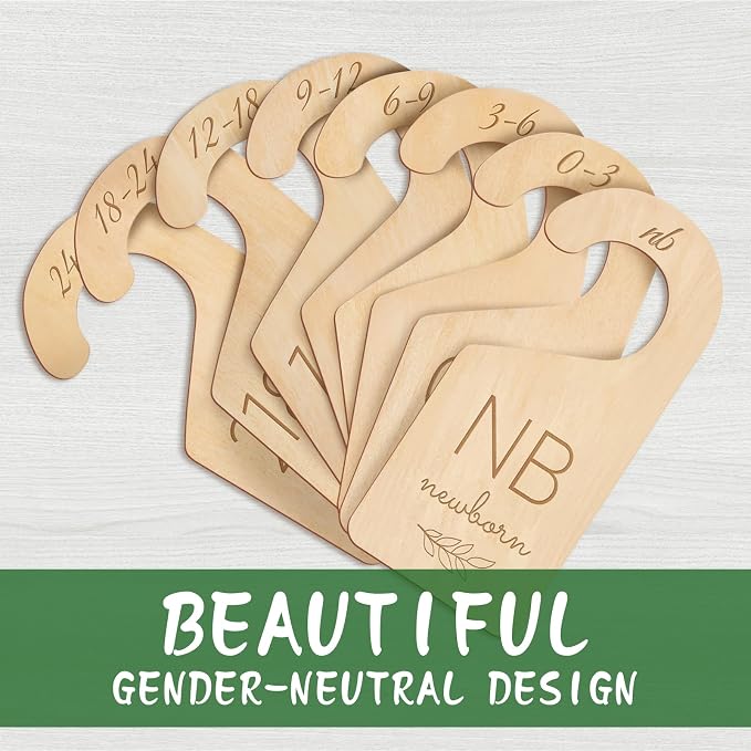 Wooden Baby Closet Dividers - 8 Pcs Double-Sided Design for Newborn Nursery Room Wardrobe Storage by Months Size - Perfect Toddler Clothes Organizer (Olive-1) - Image 3