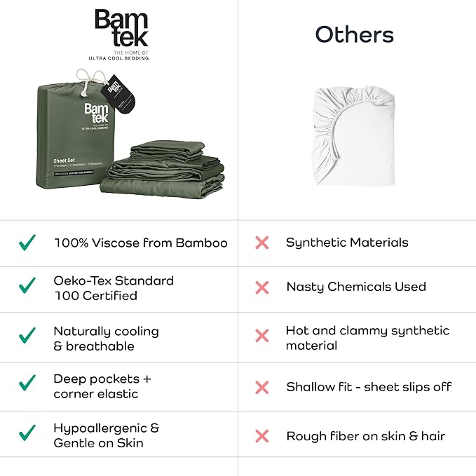 Viscose Bamboo Sheets King Size 4PC Set - Cooling Sheets for Hot Sleepers with Moisture Wicking Technology - Silky Soft 18 Inch Deep Pocket - Moss 76"x 80"