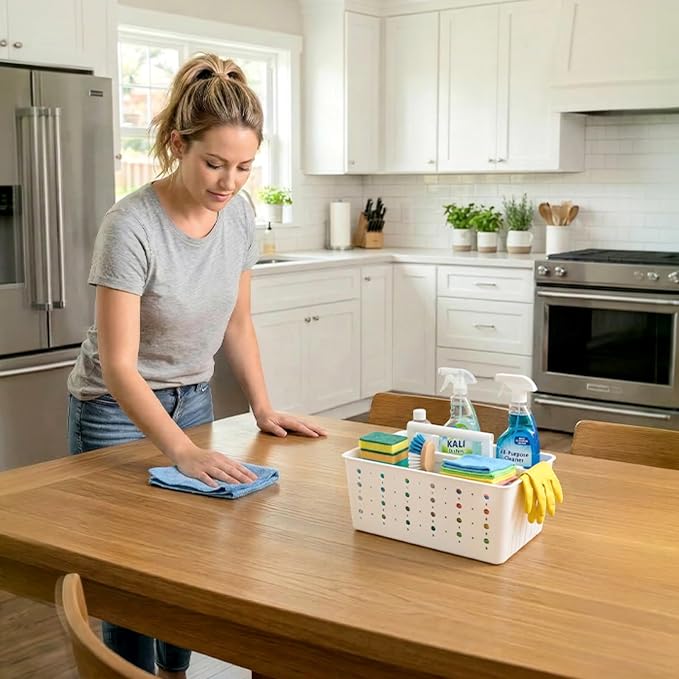 Lifewit Shower Caddy Portable, Cleaning Supplies Caddy Organizer with Handle and Adjustable Dividers, Plastic Shower Basket for Dorm Room Essentials, College, Bathroom, White, 1 Pack - Image 9
