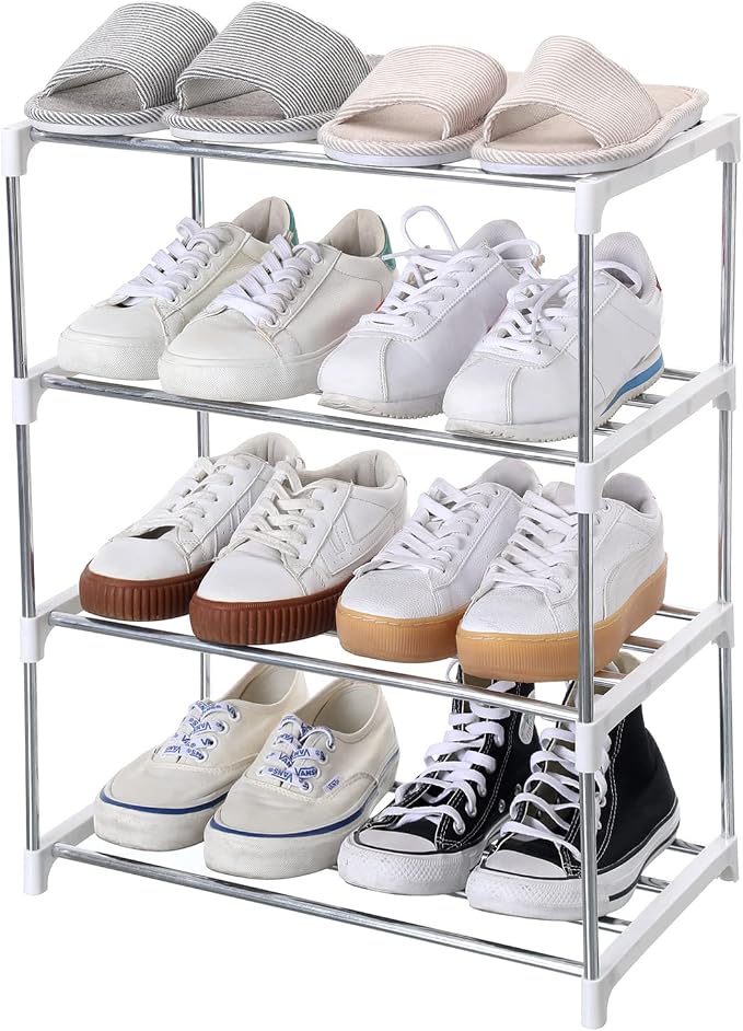 Jucaifu Stackable Small Shoe Rack, Entryway, Hallway and Closet Space Saving Storage and Organization (4-Tier, White) by Jucaifu
