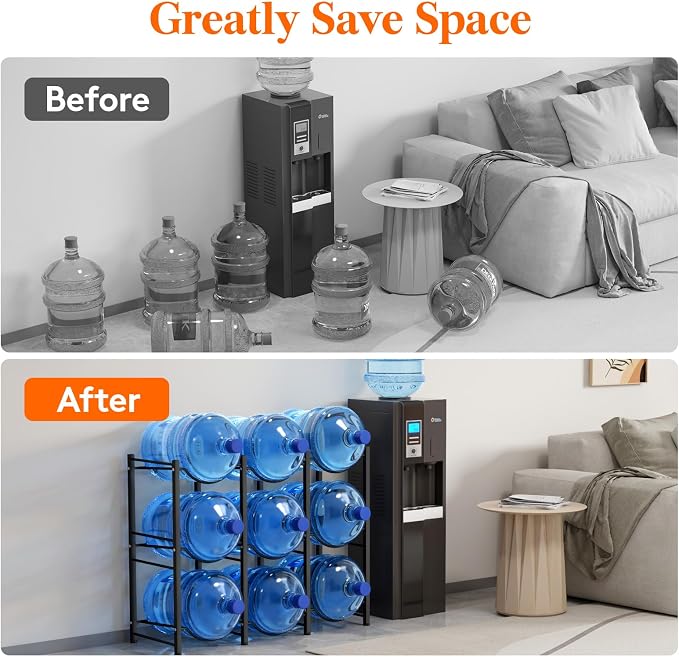 Lifewit 5 Gallon Water Jug Holder, 3 Tier Water Bottle Stand, 9 Slots Heavy Duty Water Dispenser Rack for Gallon Jugs, 375 lb/170 kg Capacity Detachable Water Jug Shelf Organizer for Home/Office Black - Image 3