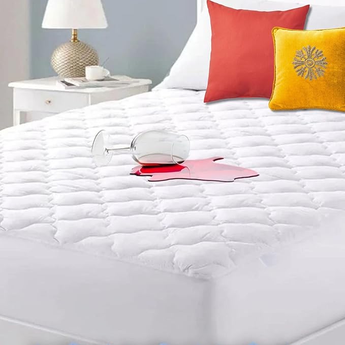 Quilted Fitted Waterproof Mattress Protector, 54 X 78 inches, Breathable Noiseless Mattress Pad Stretches up to 18" Deep, Elastic Fitted Cotton Mattress Cover, Dirt Proof,(White) (Full)