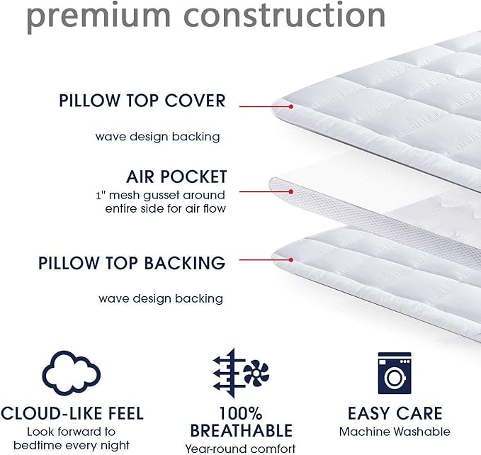Mattress Topper Full & Mattress Pad Protector - Quality Plush Luxury Down Alternative Pillow Top - 2inch Extra Thick Mattress Cover(54"x75")