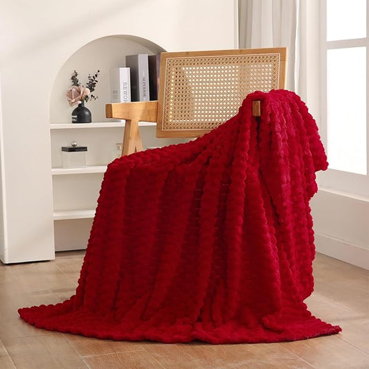 Red Throw Blanket 50"??60" inches Gifts for Mom Fuzzy 3D Jacquard Decorative Flannel Fleece Super Soft Plush Cozy Blanket for Couch Sofa Chair Lightweight