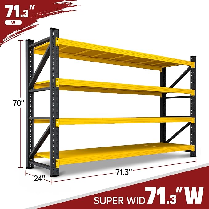 RAVIGIN 5000LBS Storage Shelves,71" W Garage Shelving Heavy Duty Metal Adjustable Garage Shelves, Shelving Units Industrial Shelving for Warehouse,71" W x 24" D x 69" H,Black Yellow - Image 2