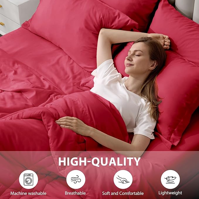 King Comforter Set Red - Bed in a Bag King Size 7 Pieces, Soft Bedding Set for All Seasons, Christmas Premium King Comforter Set with Comforter, Sheets, Pillowcases & Shams