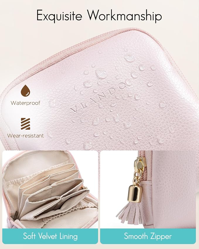 VLANDO Small Jewelry Travel Case,Jewelry Pouch Bags with Zipper,Velvet Jewelry Organizer Storage Bag for Bracelet Rings Earring Travel Essentials Gifts for Women Girl-Pearl Pink - Image 4