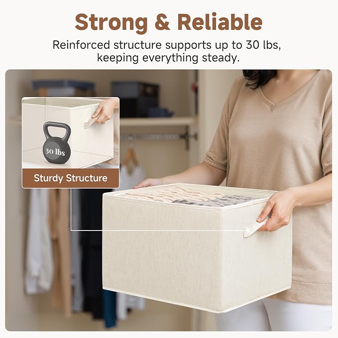 StorageWorks Closet Organizers and Storage Bins, Shelf Baskets for Clothes Storage, Fabric Storage Bins for Organization, Beige(NaturWeave Fabric), 3-Pack, Extra Large - Image 7