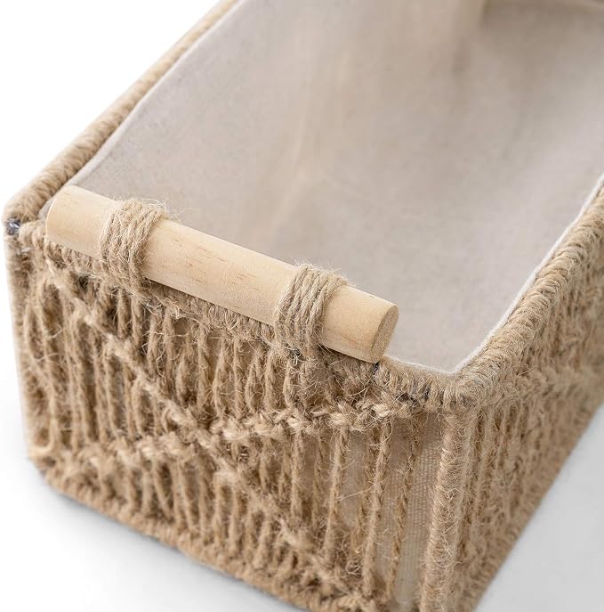 Mkono Macrame Storage Baskets Boho Decor Box Handmade Woven Decorative Countertop Toilet Tank Shelf Cabinet Organizer for Bedroom Livingroom Home, Set of 2, Brown - Image 6
