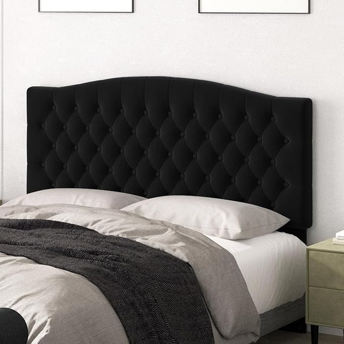 Befurtori Queen Headboard Only, Upholstered Headboard for Adjustable Bed Linen Tufted Queen/Full Size Wall Mounted Head Board with Solid Wood Legs Head Board, Black