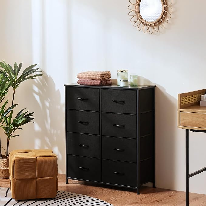 OLIXIS 8 Drawer Storage Dresser with Wood Top - Wide Fabric Chest Organizer for Bedroom, Closet, Living Room,Tower Cabinet, TV Stand, Hallway Entryway Furniture,Black - Image 2