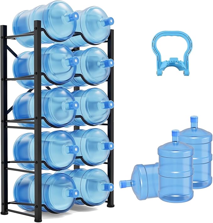 Semoprus 5 Gallon Water Bottle Holder for 10 Bottles, 5 Tiers Double Row Water Jug Holder, Detachable Heavy Duty Water Jug Stand, Water Jug Rack for Office, Kitchen, Garages, Restaurant, and Gym by Semoprus