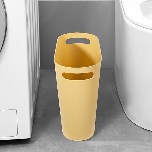 rejomiik Small Trash Can, 3.5 Gallon Slim Garbage Can Plastic Waste Basket with Handles Container Bin for Narrow Spaces Bathroom, Bedroom, Kitchen, Office at Home, Yellow - Image 3