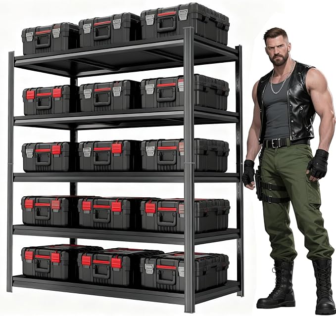5Tier Garage Metal Shelving,3020 lbs Storage Shelves Heavy-Duty,40''W*18''D*72''H Adjustable Industrial Shelving Unit, Double-Layer Column with Reinforced Ribs for Basement Kitchens by Beaunatixx