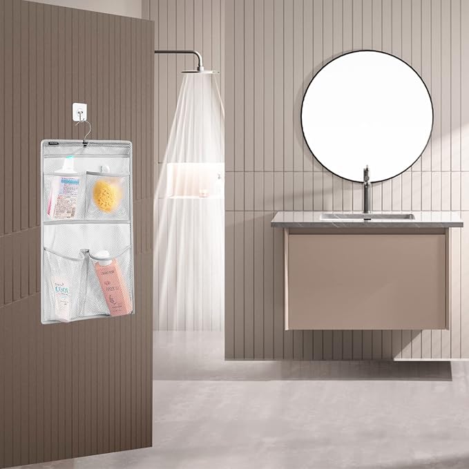 Mesh Shower Organizer Hanging Caddy Quick Dry Bathroom Storage for Toiletry Accessories with Rotating Hanger (4 Pockets) - Image 7