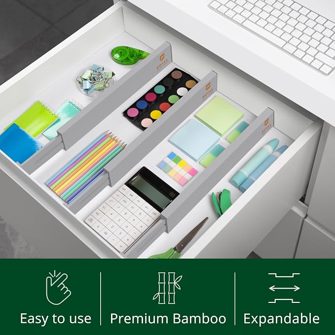 Bamboo Drawer Dividers Organizers, Adjustable Drawer Separator Splitters, 17–22 Inches Expandable Drawer Divider Organizer for Large Utensils, Kitchen, Bedroom, Dresser & Office Drawers 4-Pack, Gray - Image 5