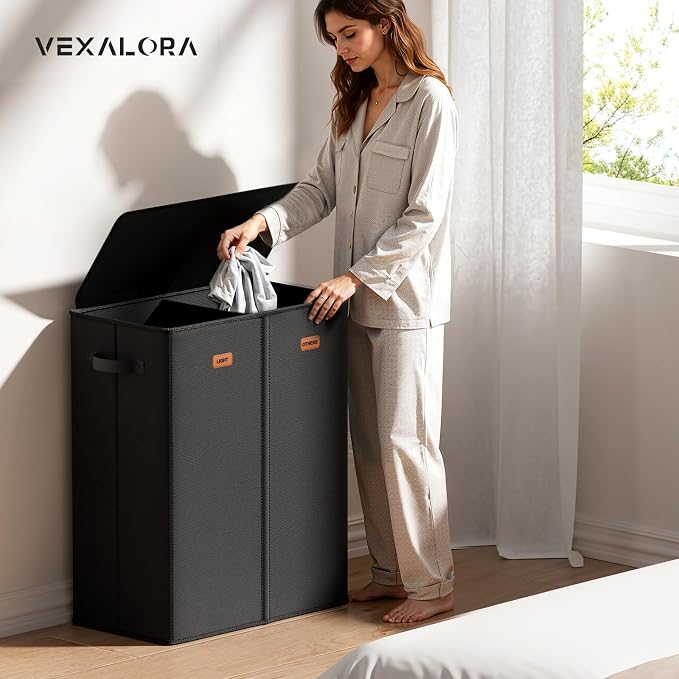 150L Double Laundry Hamper With Lid, Large Clothes Hampers with Removable Bag, Laundry Hamper 2 Section for Bathroom, Bedroom, Laundry Room, Dorm, Black - Image 2
