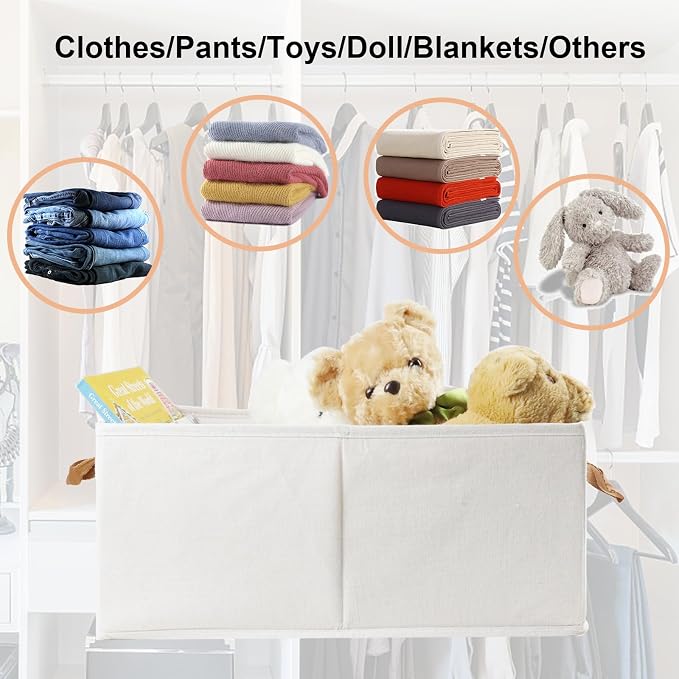 Fordonral Pack of 3 Large Capacity Storage Bins Closet Organizer System, Sturdy Foldable Boxes for Organizing Clothing, Sheets, Toys, Books - Shelf Shelves Basket Bin Linen White - Image 2