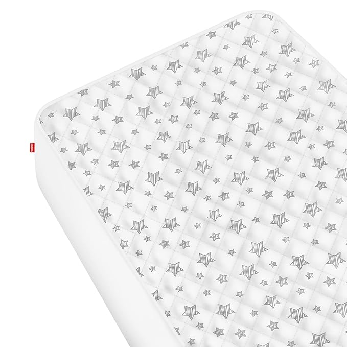 Crib Mattress Protector Waterproof, Quilted Crib Mattress Pad Cover 52" x 28" Extra Soft Breathable Toddler Bed Cover Stretch Up to 8", White Star
