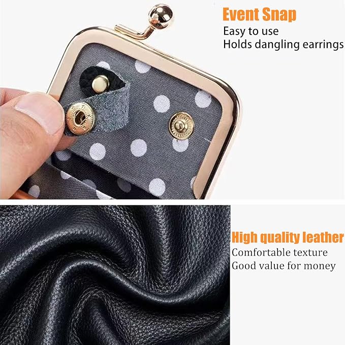 DOMELIFE Genuine travel jewelry case - Vintage Kiss Lock Jewelry Box for Women, Portable Mini Coin Purse Gift with Antique Brass Clasp for Rings and Earrings Necklace (BLACK) - Image 3
