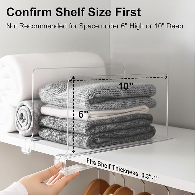 Shelf Dividers Purse Organizer for Closet: 6-inch Tall(Shorter Version) Acrylic Handbag Organizer - Small Space Separator for Clutches Evening Bags Pouches Mini-bags on Wood Shelves 10-Pack - Image 3