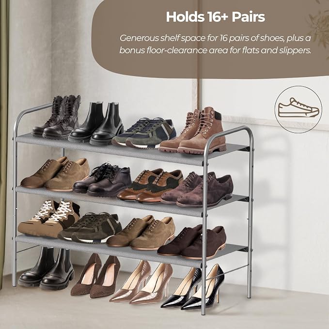 Simple Houseware 3-Tier Shoe Rack Storage Organizer, Grey – Space-Saving Shoe Shelf, Holds 9–16 Pairs, Sturdy Metal Frame, Easy Assembly – Closet, Entryway, Bedroom Shoe Storage Solution - Image 5