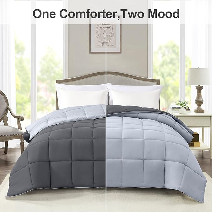 Homelike Moment California King Comforter - Grey Duvet Insert Down Alternative Bed Comforter, Lightweight Bedding Comforters Cal King Size Quilted Soft All Season Reversible Dark Gray/Light Grey