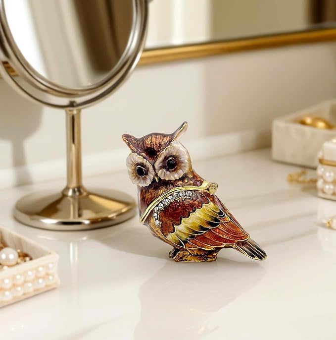 Luxury Owl Brid Hinged Trinket Box with Crystals Collectible Animal Jewelry Box for Rings Earrings,Owl Figurine Home Decor Gifts for Women - Image 3