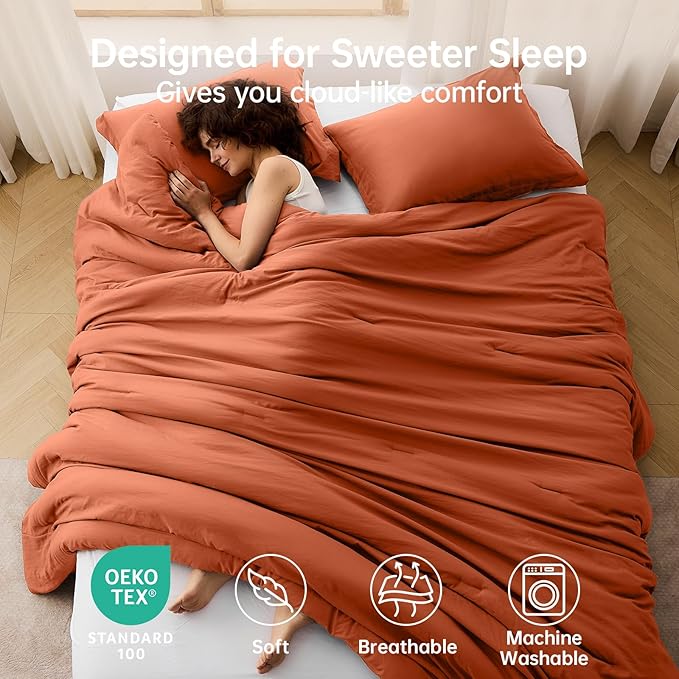 MUXHOMO Queen Comforter Set, All Season Ultra Soft Down Alternative Bedding - 3 Piece Lightweight Bed Set Includes 1 Comforter (90"x90") and 2 Pillow Shams (20"x26"), Burnt Orange