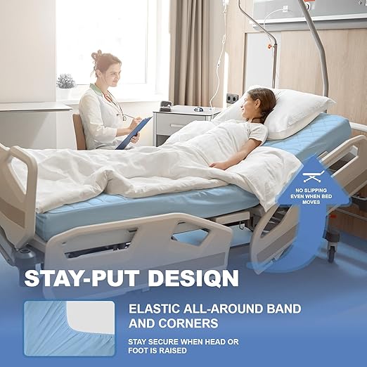 Lounsweer 1 Pack Waterproof Hospital Mattress Cover, 84x36x12in Blue Fitted Bed Sheet Protectors, Incontinence Protection Leakproof Breathable for Elderly, Adults Home Hospital Beds