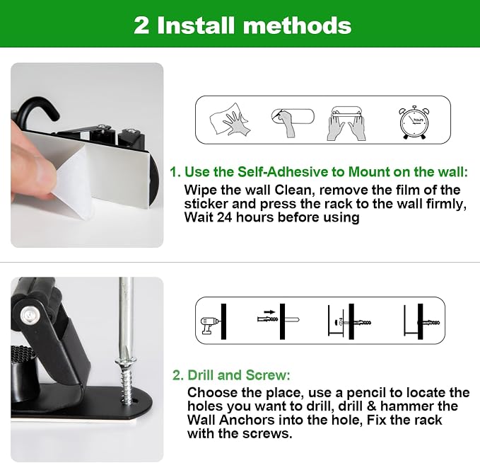 voze 3 Racks and 4 Hooks Mop and Broom Holder Wall Mount, Self Adhesive Heavy Duty Broom Organizer Storage Tool Racks for Kitchen Garden Laundry Garage - Image 6
