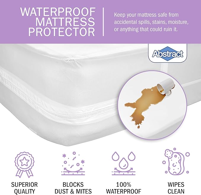 Abstract Waterproof Mattress Cover – Heavy Duty Vinyl Plastic Bed Protective Zippered Sheet, 100 GSM PVC Long Lasting Quality, Comfortable, Easy Care and Cleaning for Any Bedroom (33 x 75 x 10)