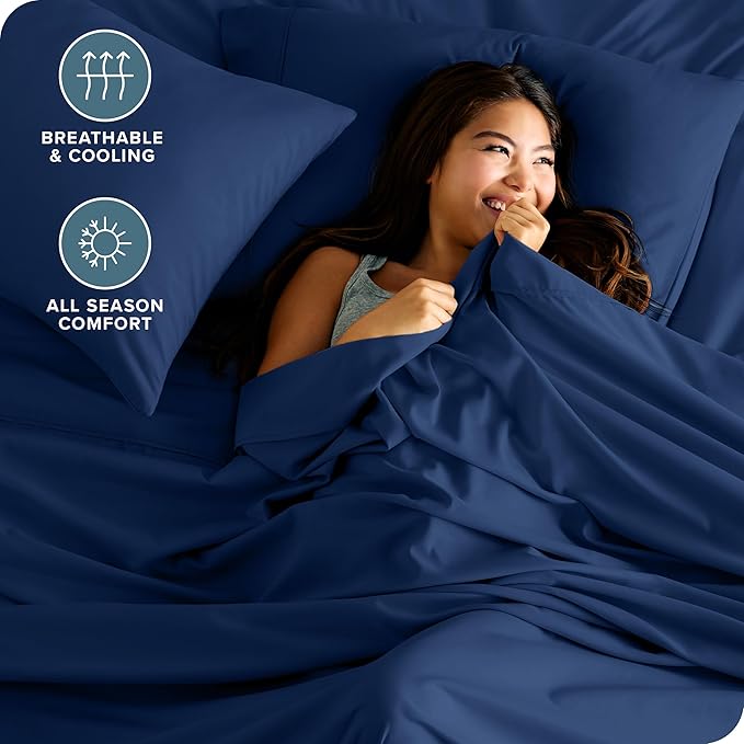 Bare Home Full XL Sheet Set - 1800 Ultra-Soft Microfiber Full Extra Long Bed Sheets - Double Brushed - Deep Pockets - Easy Fit - 4 Piece Set - Bedding Sheets & Pillowcases (Full XL, Dark Blue)