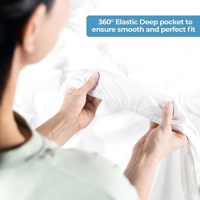 Utopia Bedding Waterproof 5-Sided Mattress Protector Full Size, Premium Breathable Mattress Cover, Fitted Style with Stretchable Pockets (White - Pack of 2)