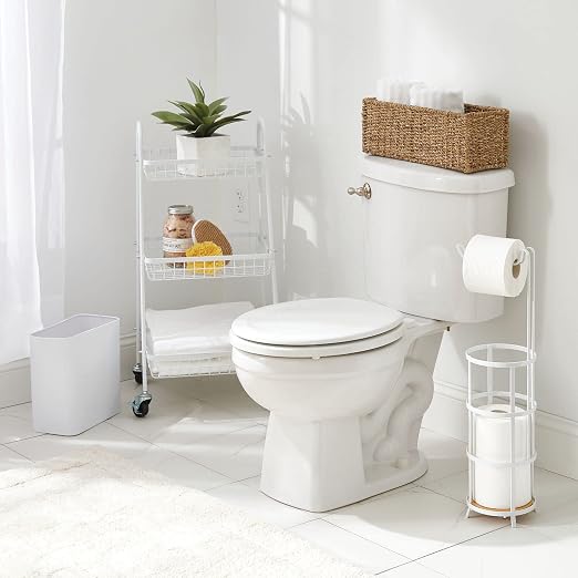 mDesign Metal Wastepaper Bin — Compact Rectangular Bathroom Bin — Rubbish Basket for Home and Office — White - Image 2