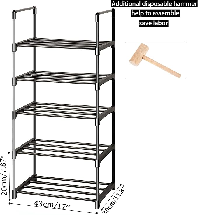 OYREL Shoe Rack, Sturdy Metal Shoes Rack Organizer,Narrow Shoes Stand Shelf 5 Tier Shoe Racks for Closets Small Space - Image 3