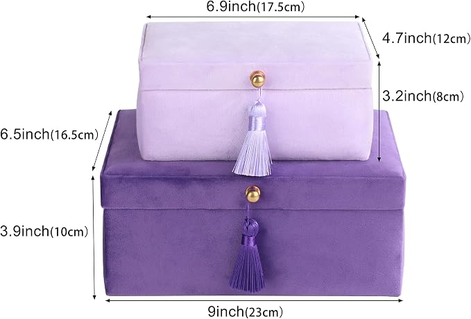 HofferRuffer Velvet Jewelry Boxes Decorative Boxes, Storage Accessory Organizer Boxes with Elegant Handle Decor, Classic Velvet Set of 2 Pieces (Purple) - Image 2