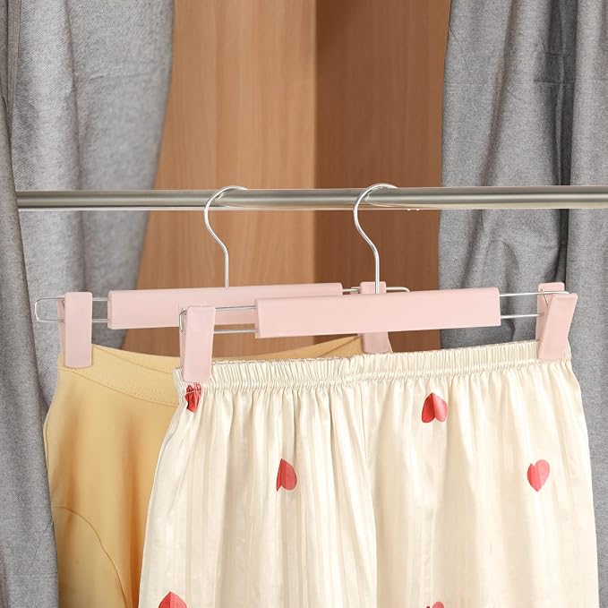 GUANJUNE Clothes Pants Hangers, Space-Saving Skirt Holders with 360 ° Swivel Hooks, Adjustable Clips, Trouser Hangers, Clothes Coat Garment Jeans Hangers (30 Pack, Pink) - Image 7