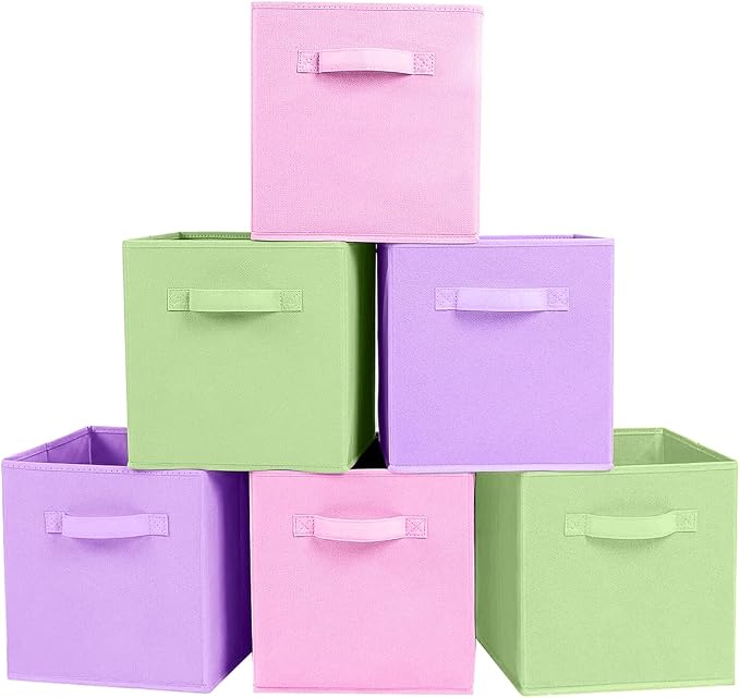 ShellKingdom Foldable Fabric Storage Cubes - Cloth Organizer Drawer for Closet & Toys, 6 Pack (Pink, Green, Lavender) by ShellKingdom