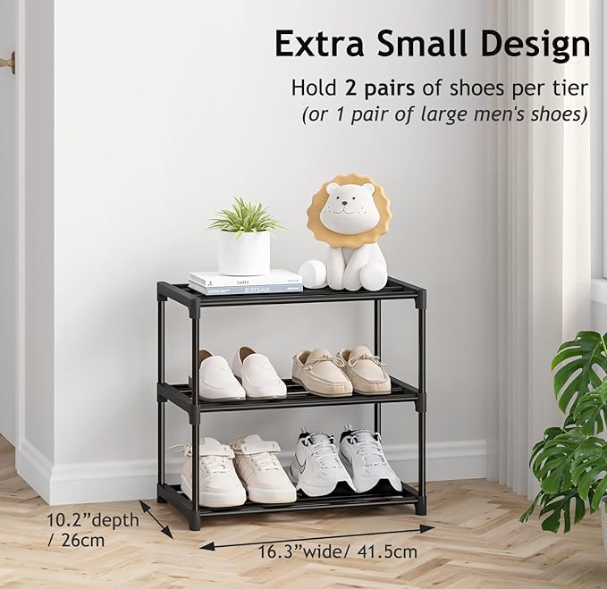 Autonomier 3 Tier Extra Small Shoe Rack (16.3" Wide), Narrow Stackable Shoe Shelf for Kids Toddler Adult, Lightweight Shoe Rack Stand for Closet Dorm Storage Organizer, Front Door Entrance, Entryway - Image 3