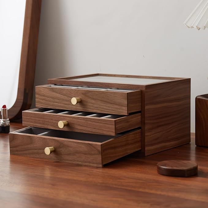 Black Walnut Jewelry Organizers and Storage,3 Layer Wooden Jewelry Boxes for Women,for Necklaces Ring Earring (3 Layer) - Image 8